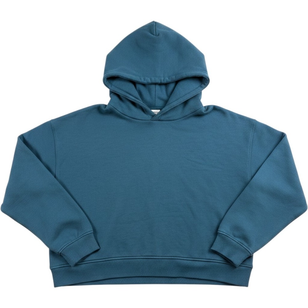 Forever 21 Teal Blue Cropped Hoodie Boxy Fleece Sweatshirt Womens Large